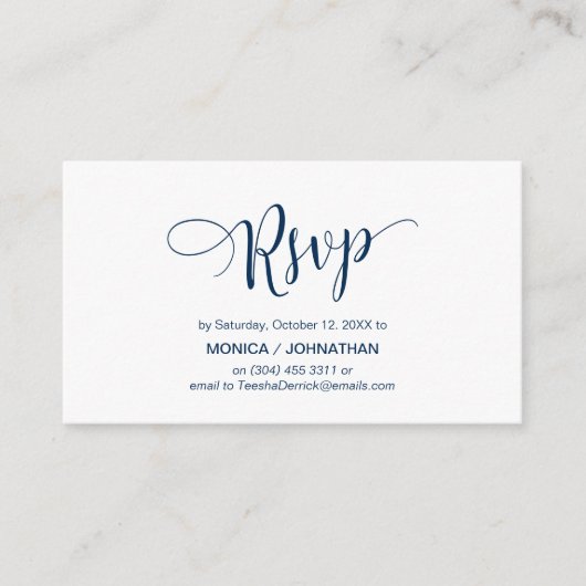 Beatiful Script、Navy Blue、RSVP対応 エンクロージャーカード (正面)