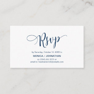 Beatiful Script、Navy Blue、RSVP対応 エンクロージャーカード