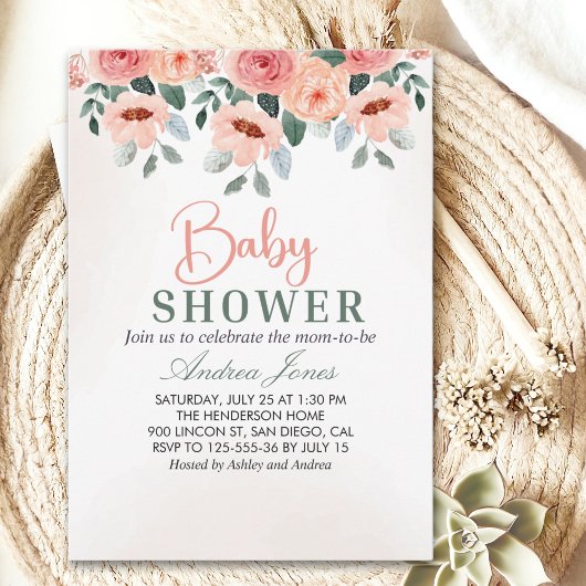 Beatiful Water Color Flowers Garden Baby Shower 招待状
