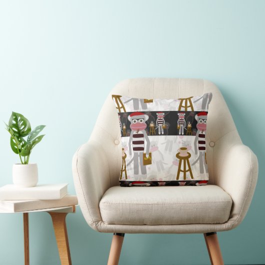 Beatnik Sock Monkey詩パーティーおもしろいマンガアート クッション (椅子)