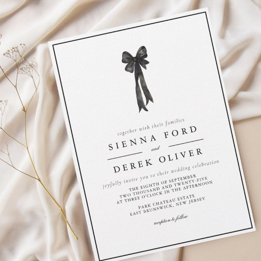 BEATRICEリボンBow Black and White 結婚's 招待状
