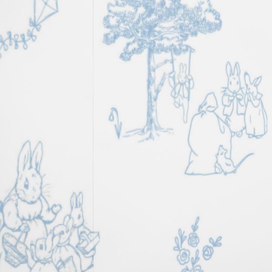 Beatrix Peter the Rabbit Toile Chinoiserie Blue  壁紙 (縫い目)