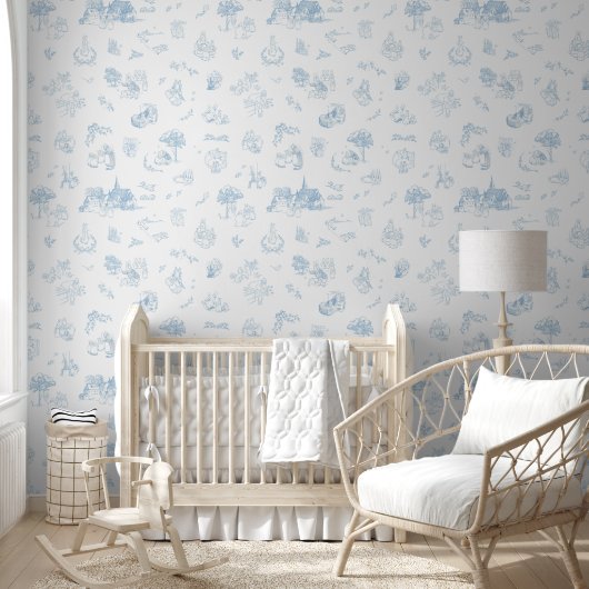 Beatrix Peter the Rabbit Toile Chinoiserie Blue  壁紙 (キッズ)