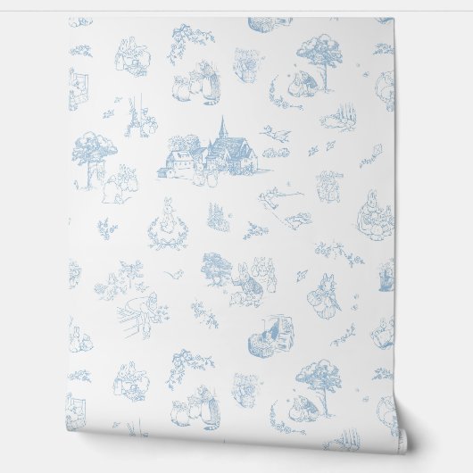 Beatrix Peter the Rabbit Toile Chinoiserie Blue  壁紙 (ほどく)