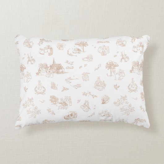 Beatrix Peter the Rabbit Toile Chinoiserie Brown アクセントクッション (正面)