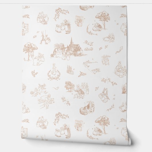 Beatrix Peter the Rabbit Toile Chinoiserie Brown 壁紙 (ほどく)