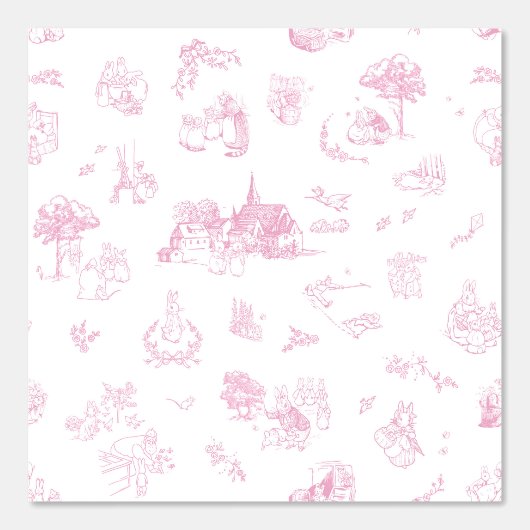 Beatrix Peter the Rabbit Toile Chinoiserie Pink 壁紙 (正面)