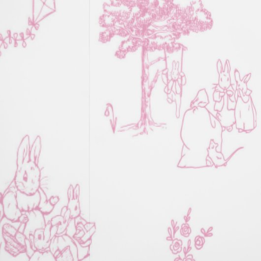 Beatrix Peter the Rabbit Toile Chinoiserie Pink 壁紙 (縫い目)