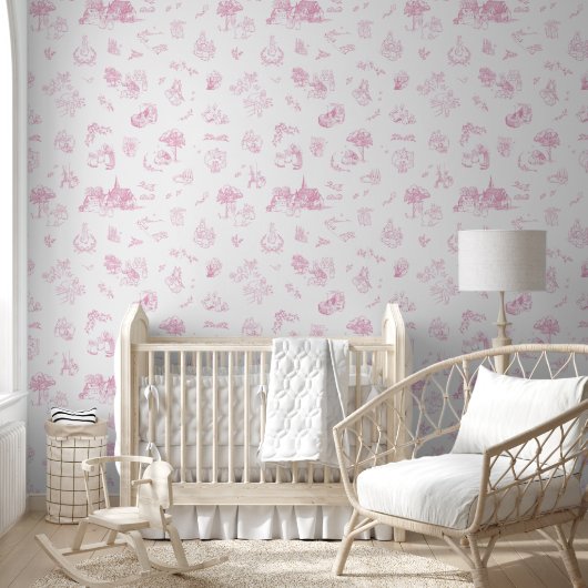 Beatrix Peter the Rabbit Toile Chinoiserie Pink 壁紙 (キッズ)