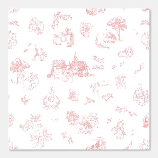 Beatrix Peter the Rabbit Toile Chinoiserie Red 壁紙 (正面)
