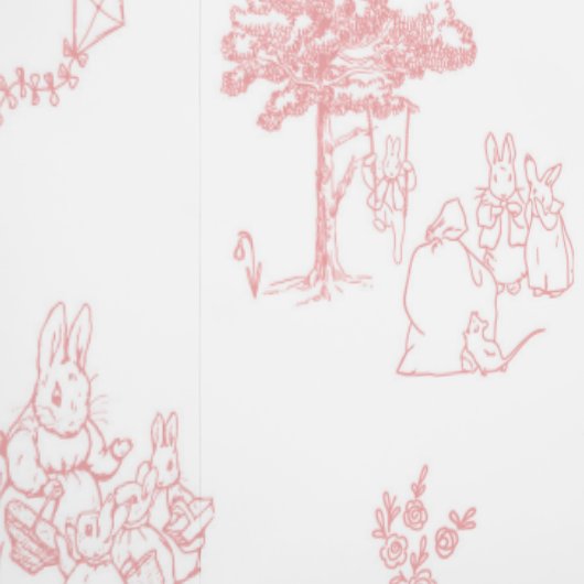 Beatrix Peter the Rabbit Toile Chinoiserie Red 壁紙 (縫い目)