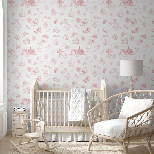 Beatrix Peter the Rabbit Toile Chinoiserie Red 壁紙 (キッズ)