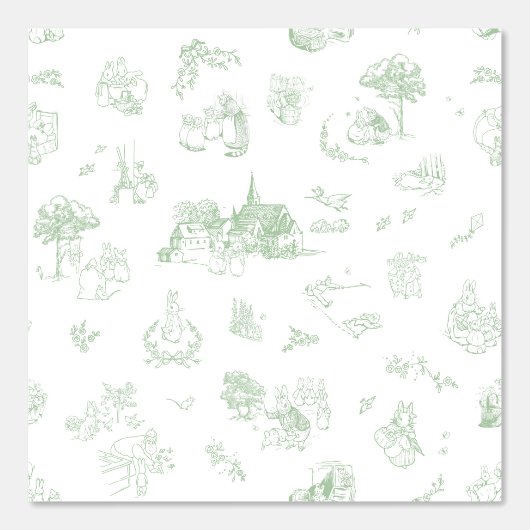 Beatrix Peter the Rabbit Toile Chinoiserie Sage 壁紙 (正面)