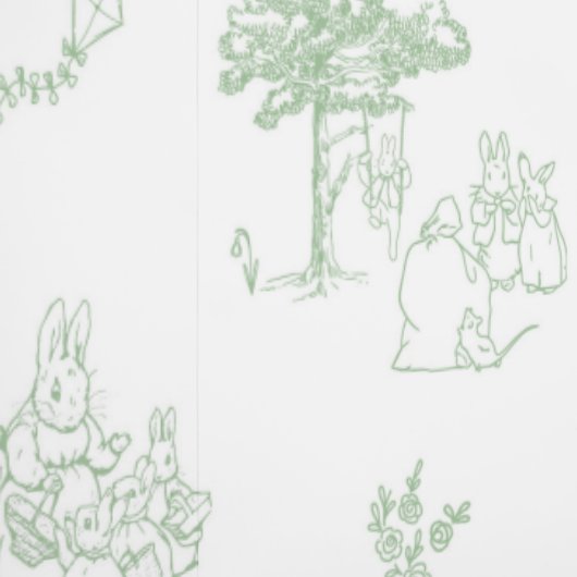 Beatrix Peter the Rabbit Toile Chinoiserie Sage 壁紙 (縫い目)