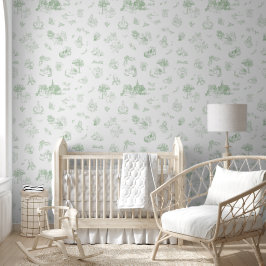 Beatrix Peter the Rabbit Toile Chinoiserie Sage 壁紙