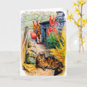 Beatrix Potter - Bunnies Watching the Cat カード (黄色い花)