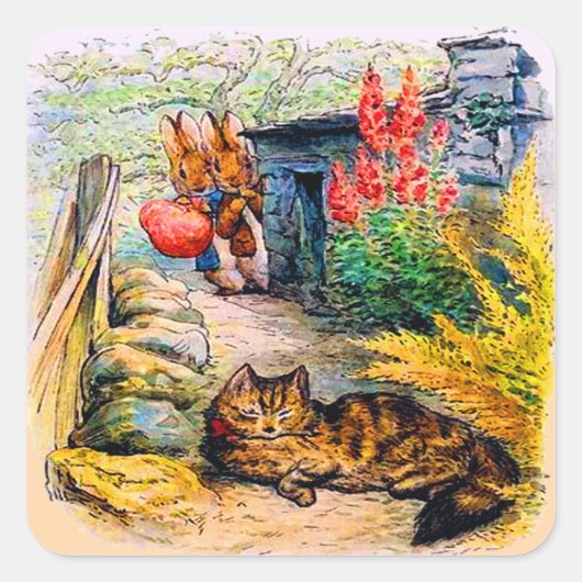 Beatrix Potter - Bunnies Watching the Cat スクエアシール (正面)