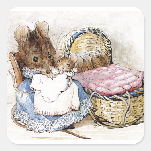 Beatrix Potter, Mother Mouse, Hunca Munca, カスタムMot スクエアシール (正面)