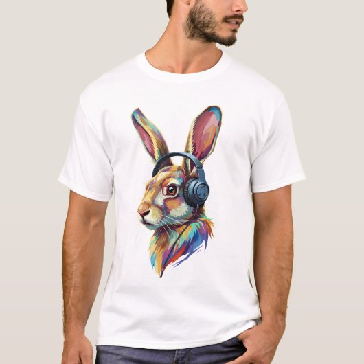 Beats & Ears – Abstract Rabbit in Vibes Tシャツ (正面)