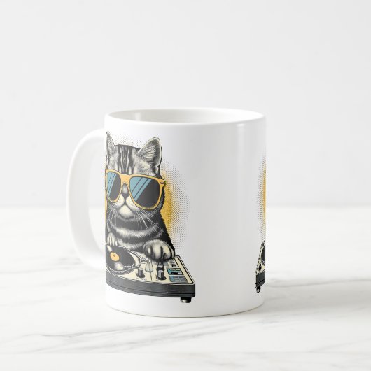Beats Feline Dj Cat Synthwave Kitty Mix コーヒーマグカップ (正面左)