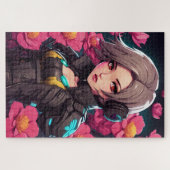 Beau portrait cyberpunk en nuance de roses ジグソーパズル (横)