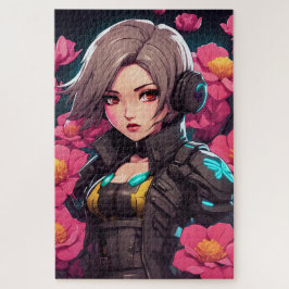 Beau portrait cyberpunk en nuance de roses ジグソーパズル