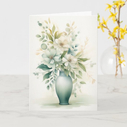 Beauftiful Flowers in a Vase Hello Greeting カード (黄色い花)