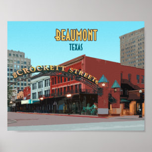 Beaumont Texas Downtown Crockett Street Vintage ポスター