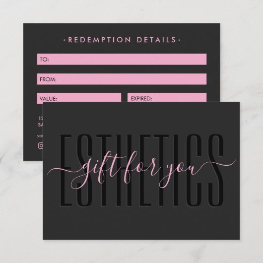 Beautician Pink Esthetics Black Gift Card (正面/裏面)
