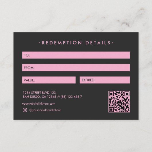 Beautician Pink Esthetics Black Gift Card (裏面)