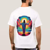 Beautiful 2 sided Jesus overlooking colorful sky Tシャツ (裏面)