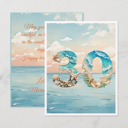 Beautiful 30 Beach Birthday Card サンキューカード (正面/裏面)