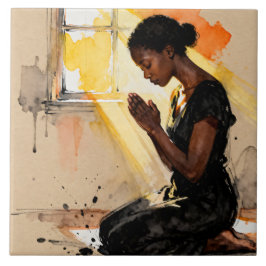 Beautiful Abstract African=American Woman Praying タイル