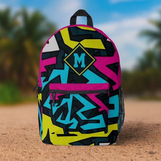 Beautiful Abstract Graffiti Pattern Monogram プリントバックパック