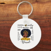 Beautiful African American Black Woman Sunflower L キーホルダー (正面)