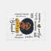 Beautiful African American Black Woman Sunflower L フリースブランケット (正面(横))