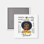 Beautiful African American Black Woman Sunflower L マグネット (正面/裏面)