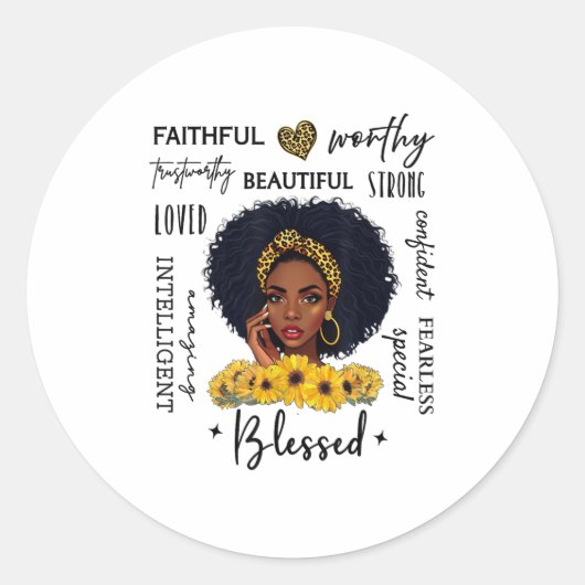 Beautiful African American Black Woman Sunflower L ラウンドシール (正面)