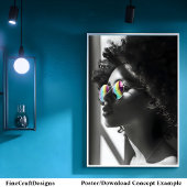 Beautiful African Woman Profile, Black & White, B3 ポスター