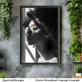 Beautiful African Woman Profile, Black & White, B3 ポスター