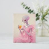 Beautiful Alien Lady in Pink With Orange Juice ポストカード (スタンド正面)
