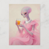 Beautiful Alien Lady in Pink With Orange Juice ポストカード (正面)
