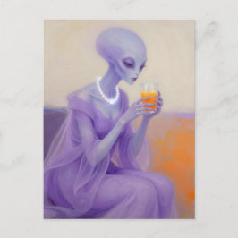 Beautiful Alien Lady in Purple With Orange Juice ポストカード