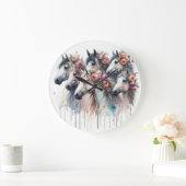 Beautiful and Colorful Watercolor Horses Clock ラージ壁時計 (ホーム)
