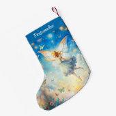 Beautiful Angel Flying in Clouds with Butterflies スモールクリスマスストッキング (裏面 (吊り時))