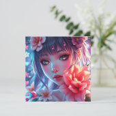 Beautiful Anime Girl Glitchcore Floral カード (スタンド正面)