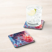 Beautiful Anime Girl Glitchcore Floral コースター (右側)