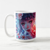 Beautiful Anime Girl Glitchcore Floral コーヒーマグカップ (左)