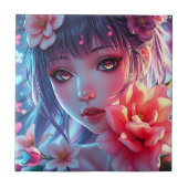 Beautiful Anime Girl Glitchcore Floral タイル (正面)