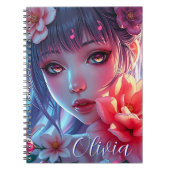 Beautiful Anime Girl Glitchcore Floral ノートブック (正面)